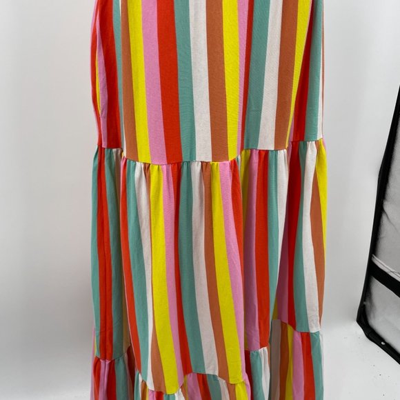 J. Crew Size Small Bright Rainbow Stripe Maxi Dress Womens Tiered 100% Cotton - Picture 7 of 15